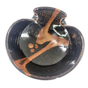 The Mountain Pottery Ramen Noodle Rice Bowl Chopsticks Rest 7.5" Abstract Brown
